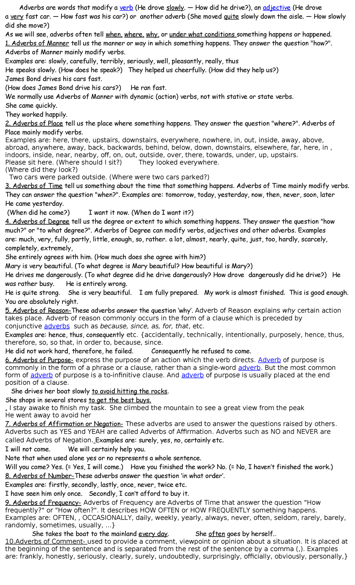 Adverbs Handout - Understanding Their Types and Usage - Studocu