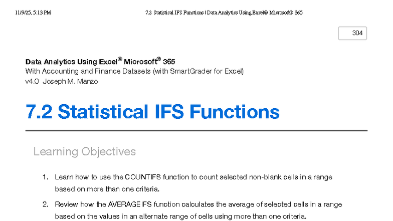 Data Analytics Using 365: Statistical IFS Functions Guide (7.2) - Studocu