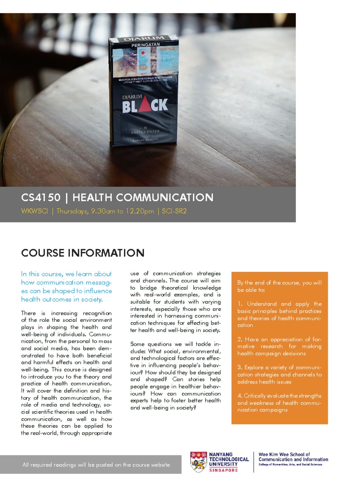 CS4150 | Health Communication Course Syllabus (Aug 2024) - Studocu