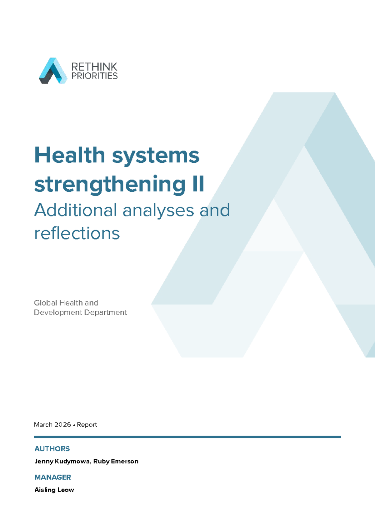 Health Systems Strengthening II: Insights and Analyses for Global ...