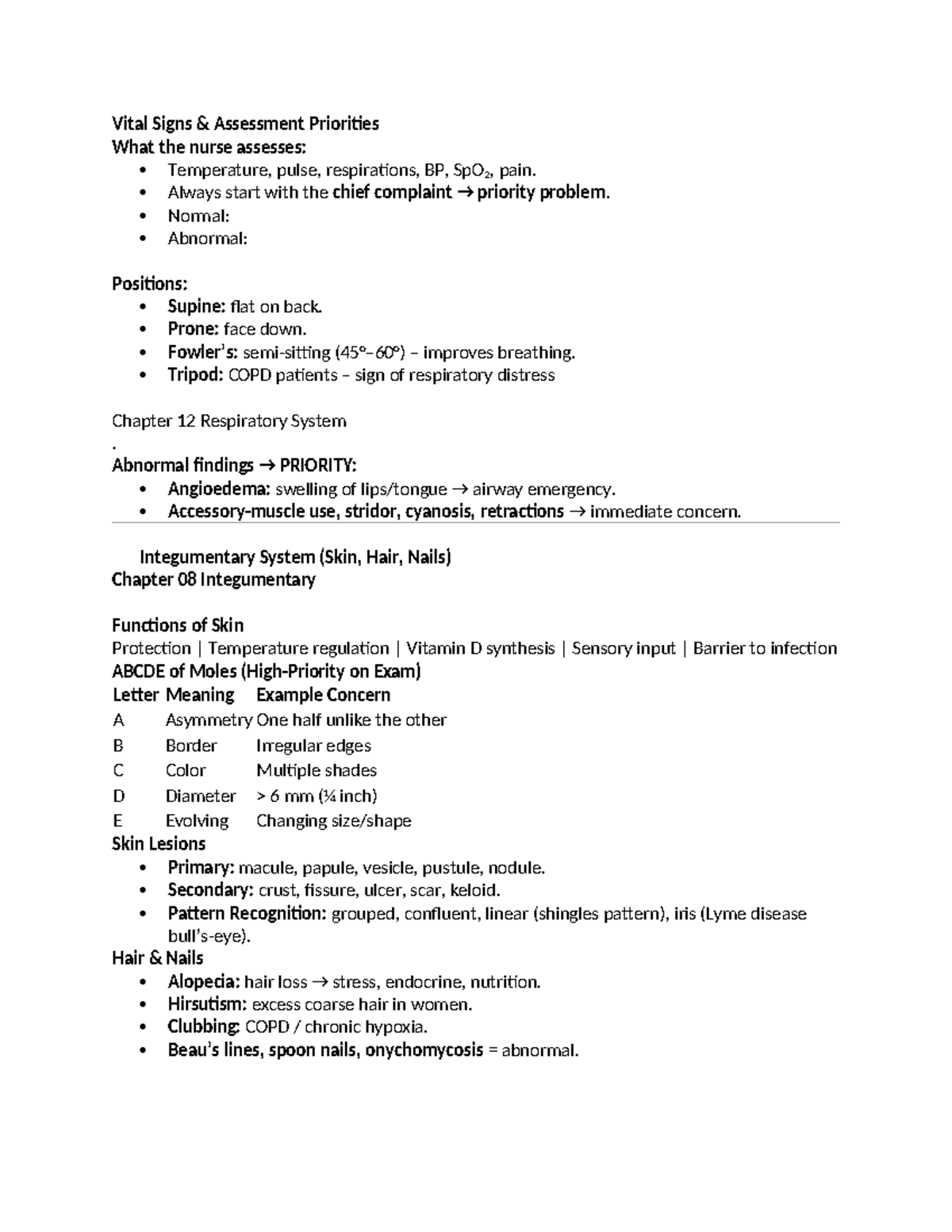 Health Assessment Exam 2 Study Guide: Vital Signs & System Assessments ...