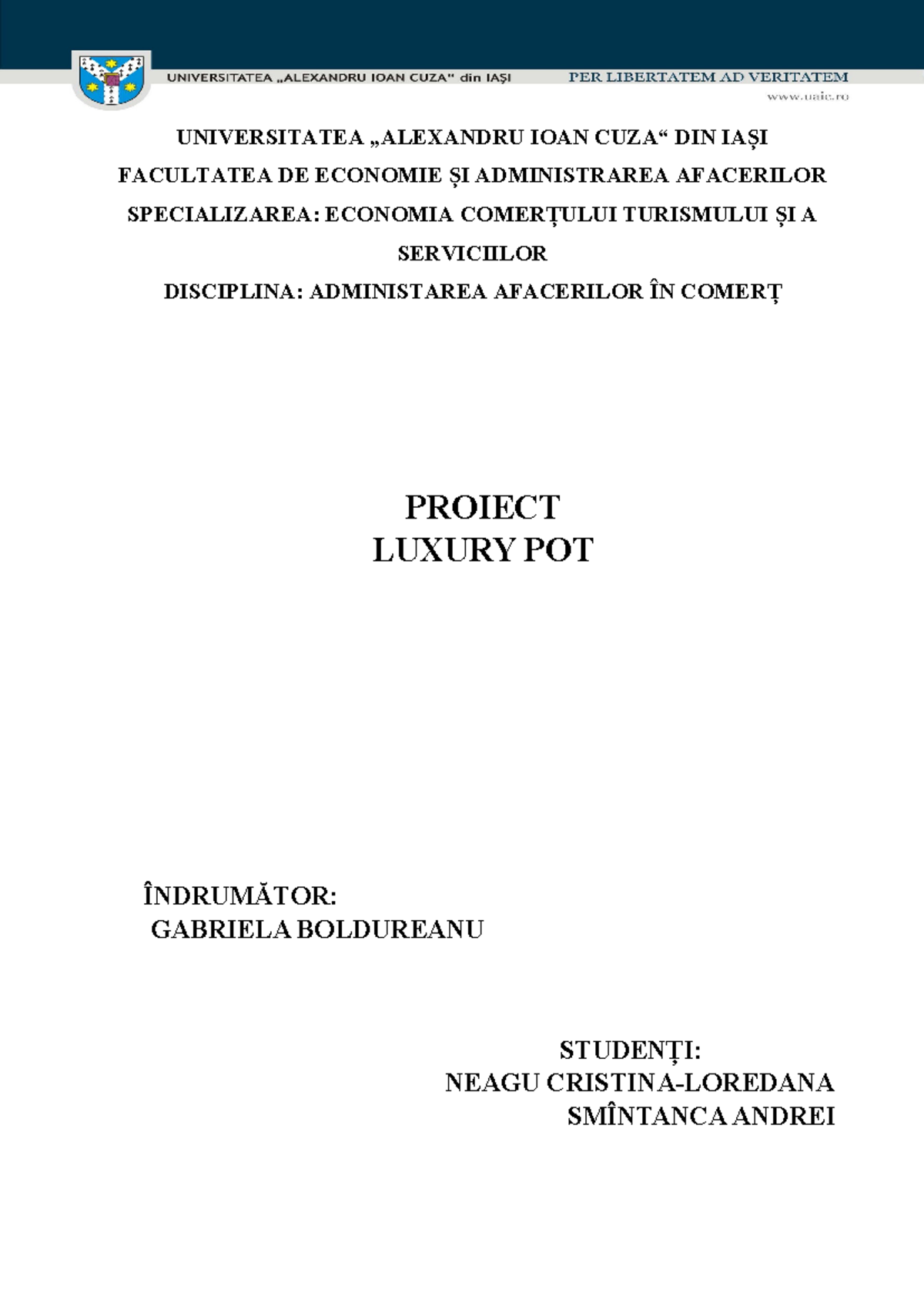 PR-AAC: Proiect Business pentru Luxury Pot - Admin. Afaceri în Comerț - Document Preview