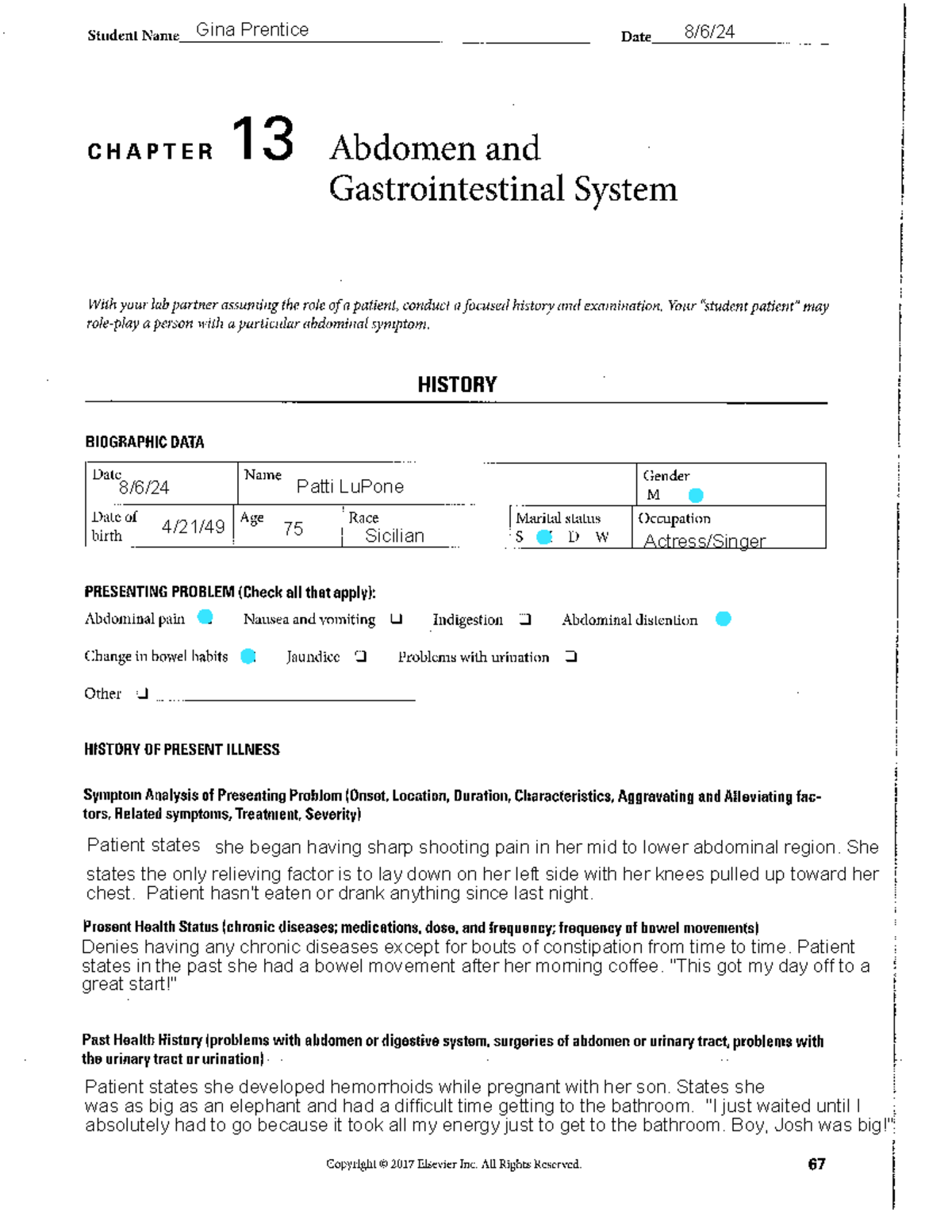 Abdominal Assessment and Dietary Recommendations - Case Study Notes ...