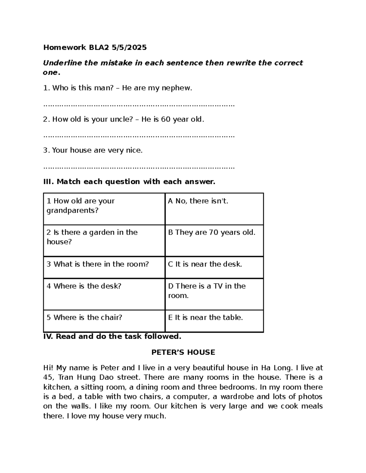 Homework BLA2: Sentence Correction and House Description - Studocu