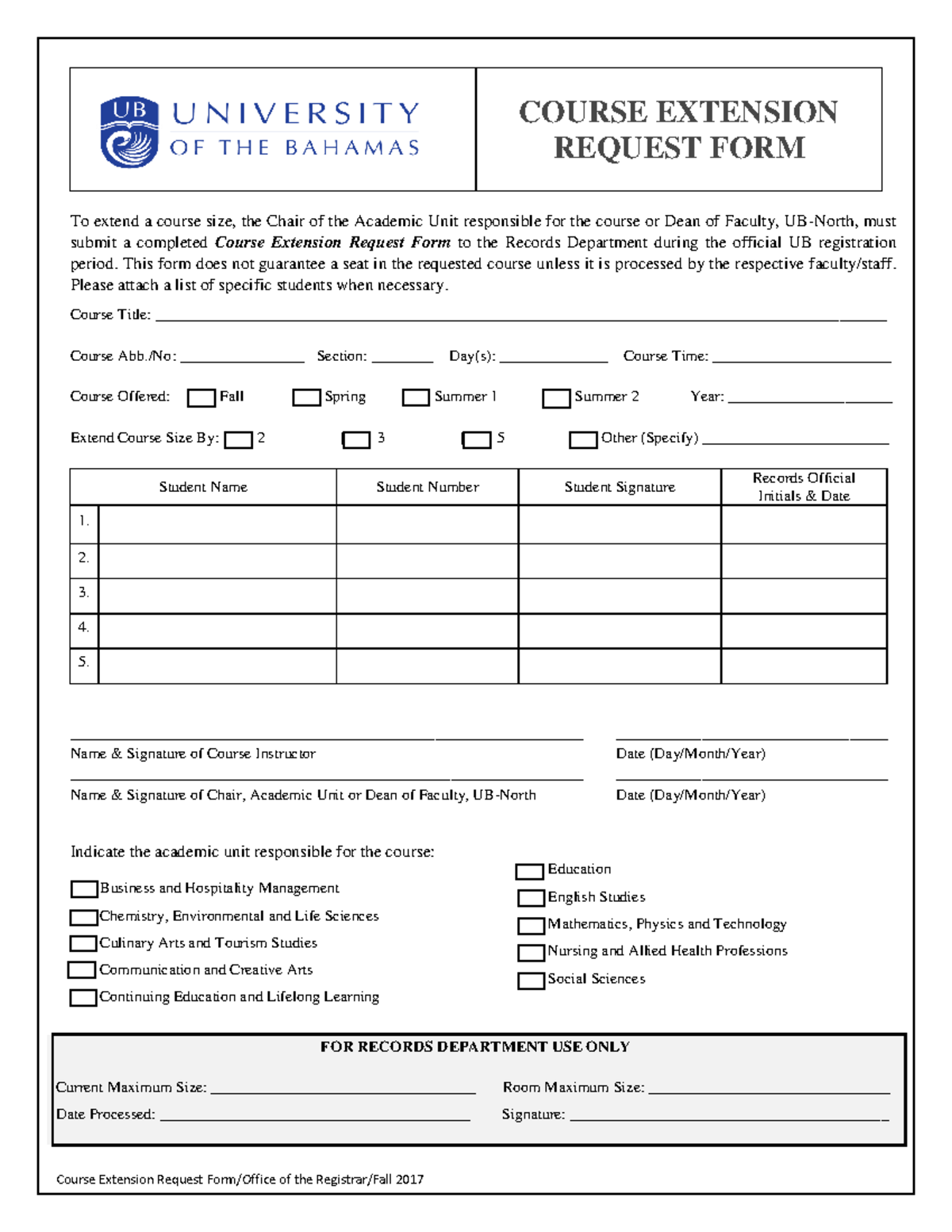UB Course Extension Request Form (Fillable) - Fall 2017 - Studocu