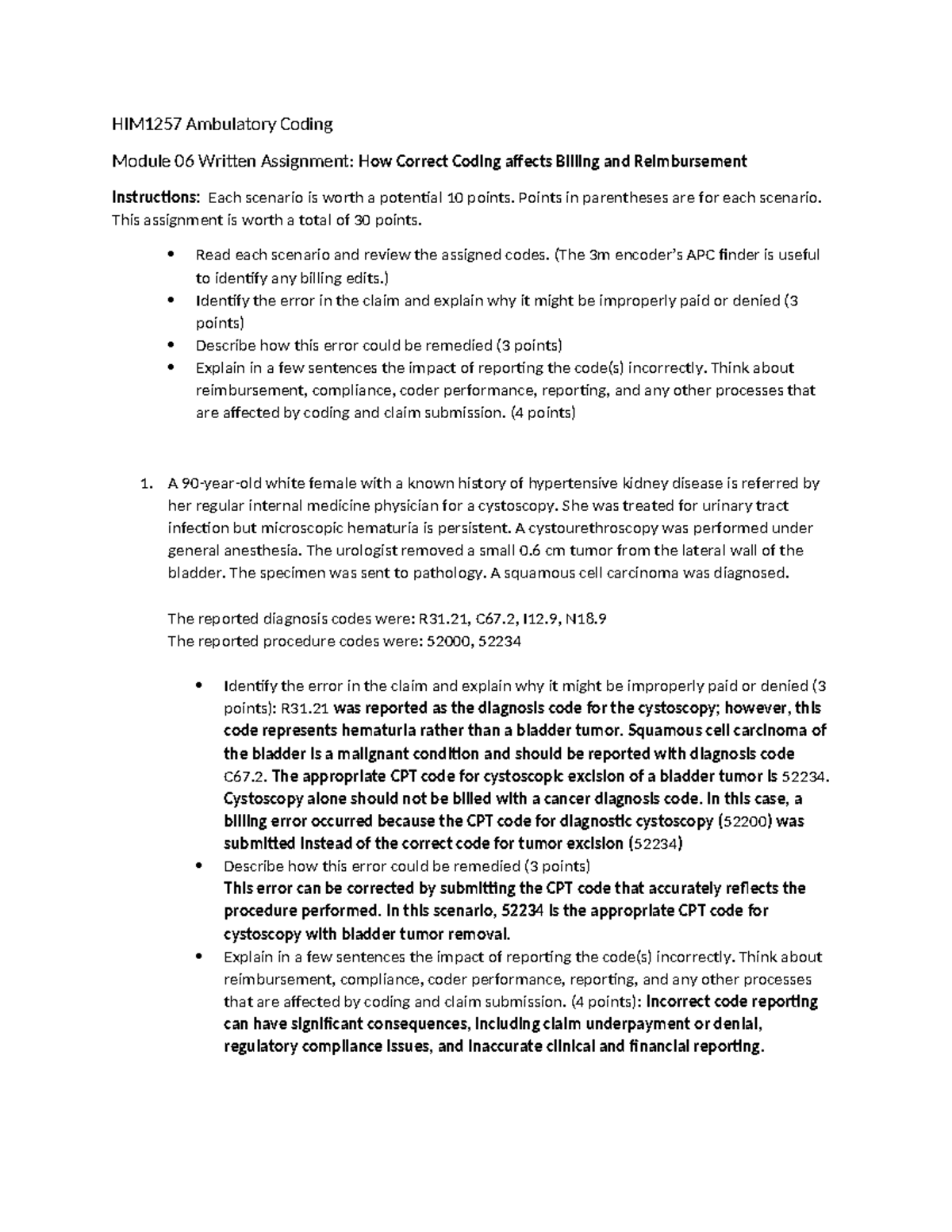 HIM1257 Ambulatory Coding Module 06 Assignment: Analyzing Coding Errors ...