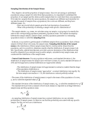 Sampling Distribution - Study Notes & Assignments - Studocu
