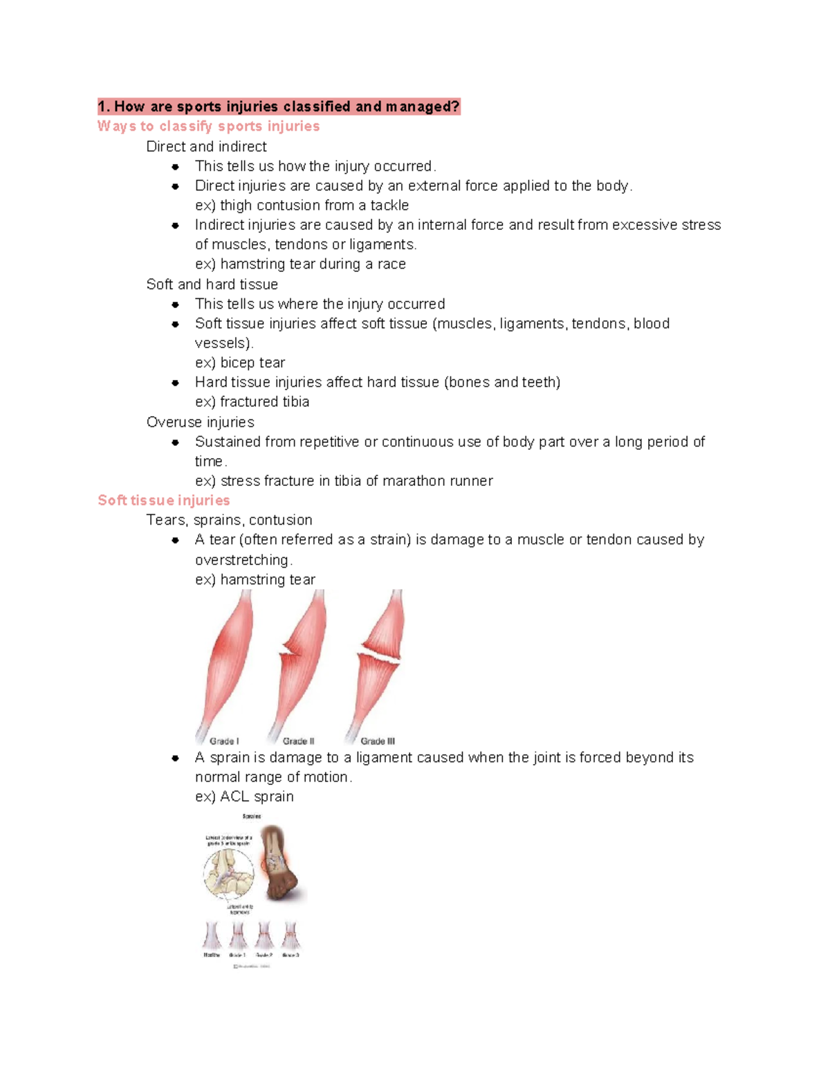 Sports Medicine Summary: Classification, Management, and Rehabilitation ...