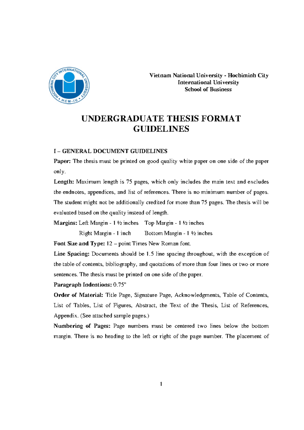 Undergraduate Thesis Format Guidelines (INT 101) - Studocu