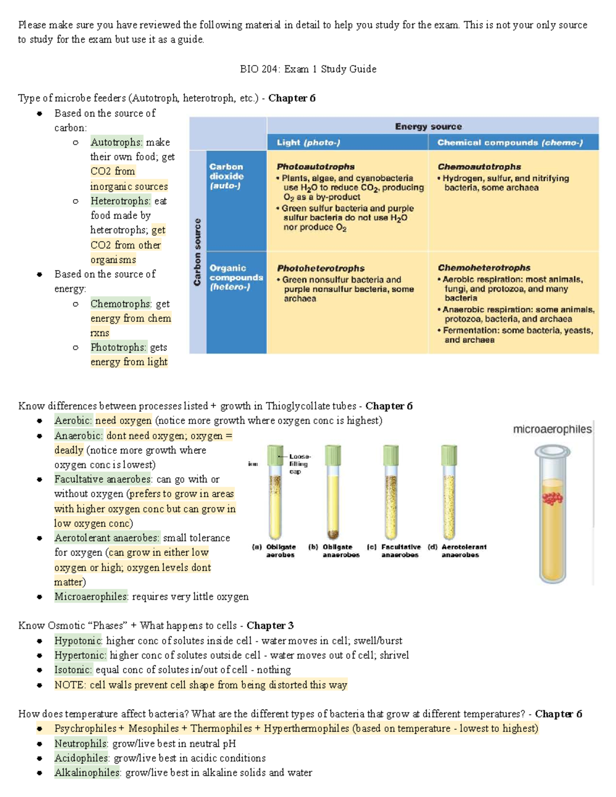 BIO 204: Study Guide for Exam 1 - Key Microbiology Concepts and Terms ...