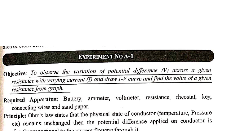 Physics XII Experiment 1: Observing Resistance and Current Relationship ...