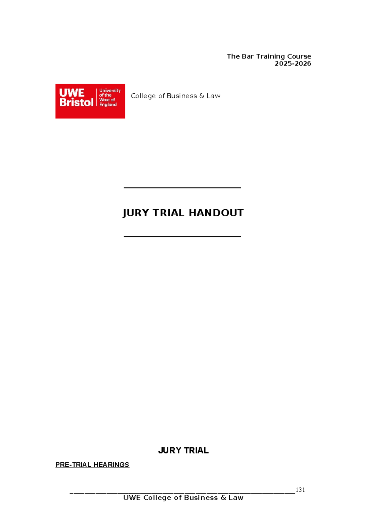 SGS13 Jury Trial Handout: Key Procedures and Considerations - Studocu