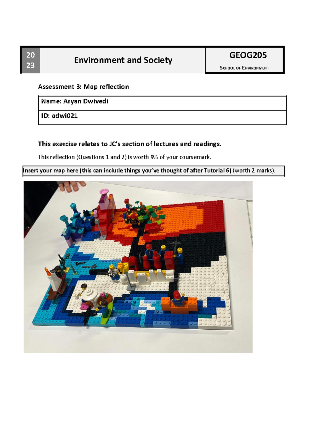 GEOG205 Asst 3 Map reflection Answer template - 20 23 Environment and ...