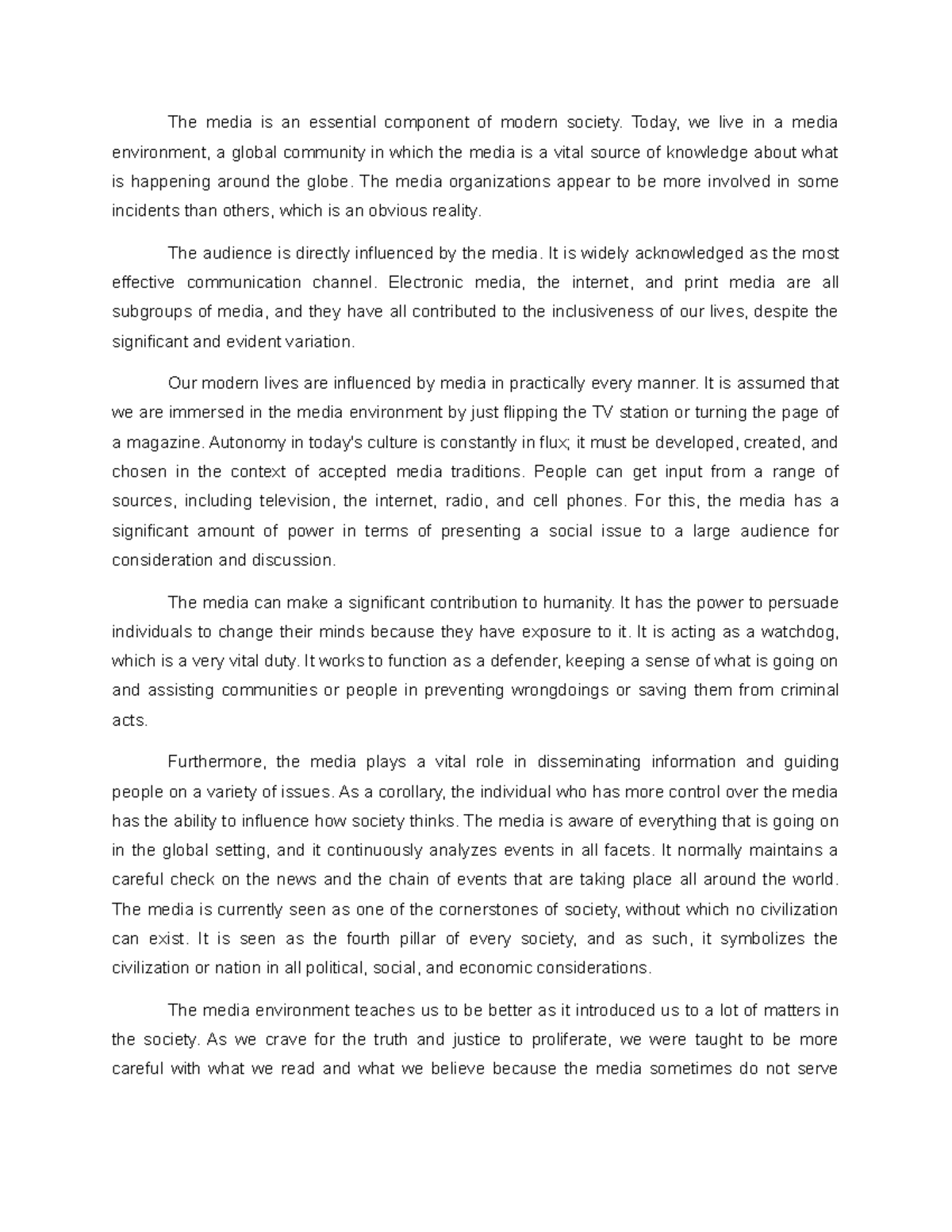 Media environment - The media is an essential component of modern ...