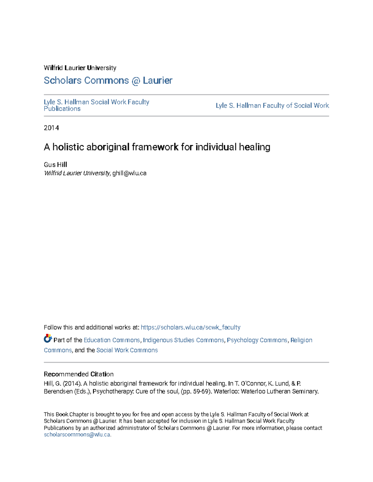 A Holistic Framework for Indigenous Individual Healing - SCWK 1010 ...