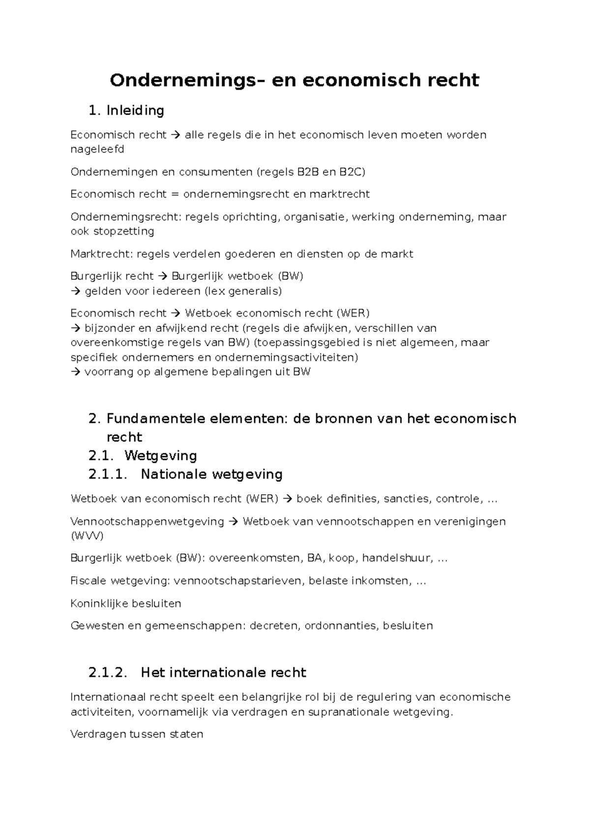 Samenvatting Economisch Recht 1-5: Kernconcepten en Regelgeving - Studocu