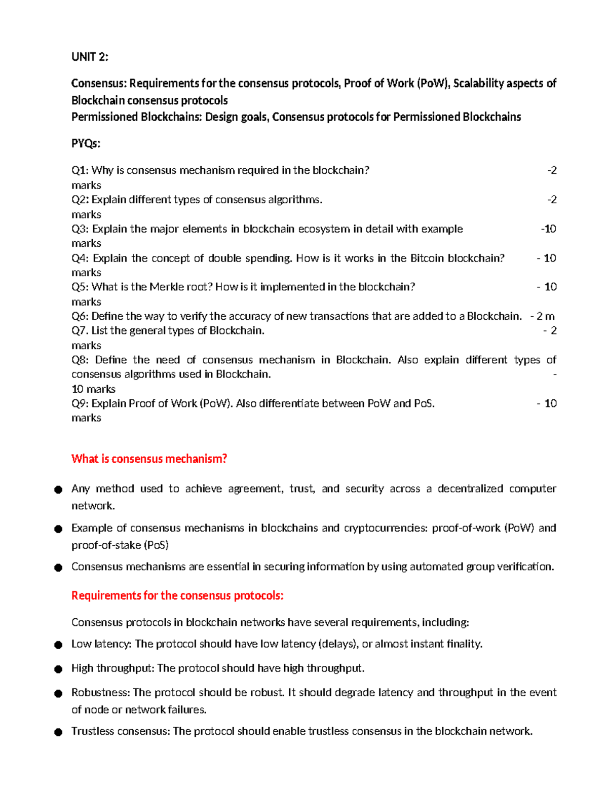 UNIT-2-Consensus Algorithms in Blockchain Explained - Studocu