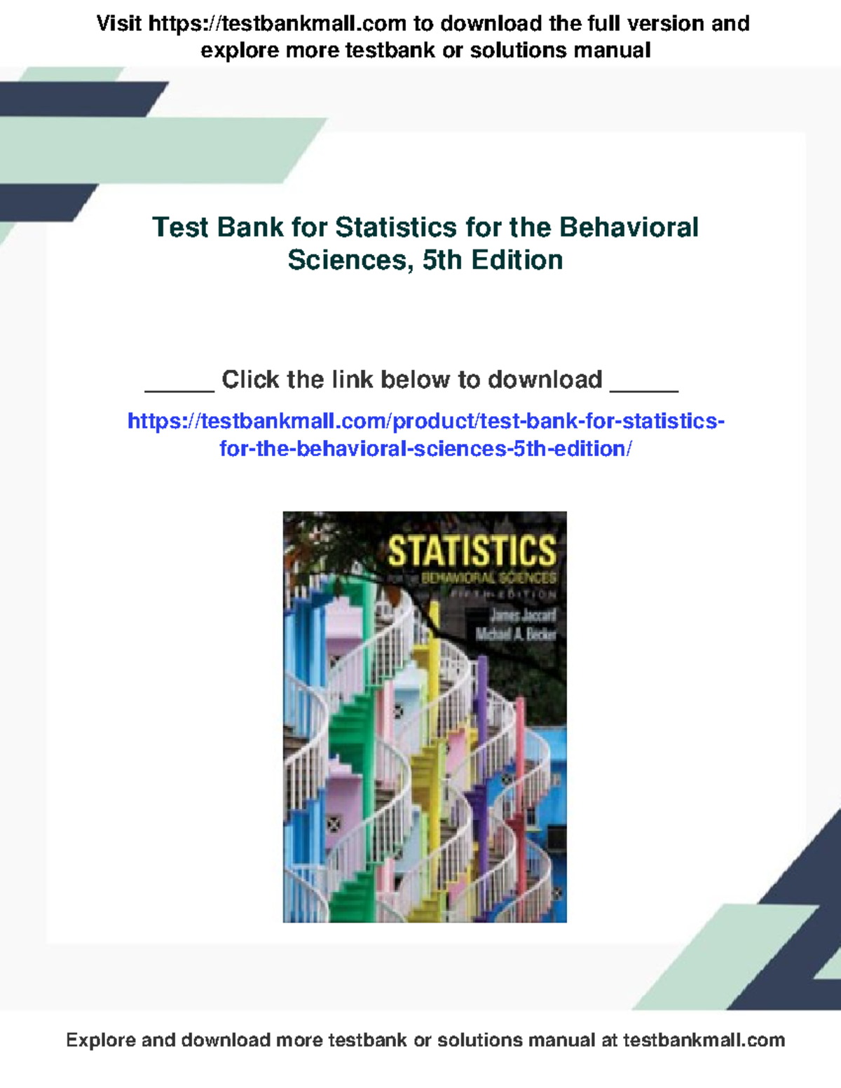 Test Bank for Statistics for the Behavioral Sciences, 5th Ed. - Studocu