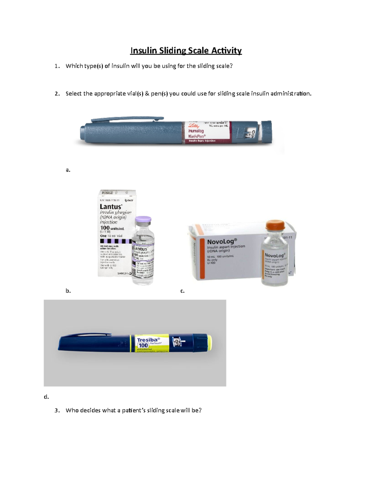 Insulin Sliding Scale Activity for T1DM Case Study - Studocu