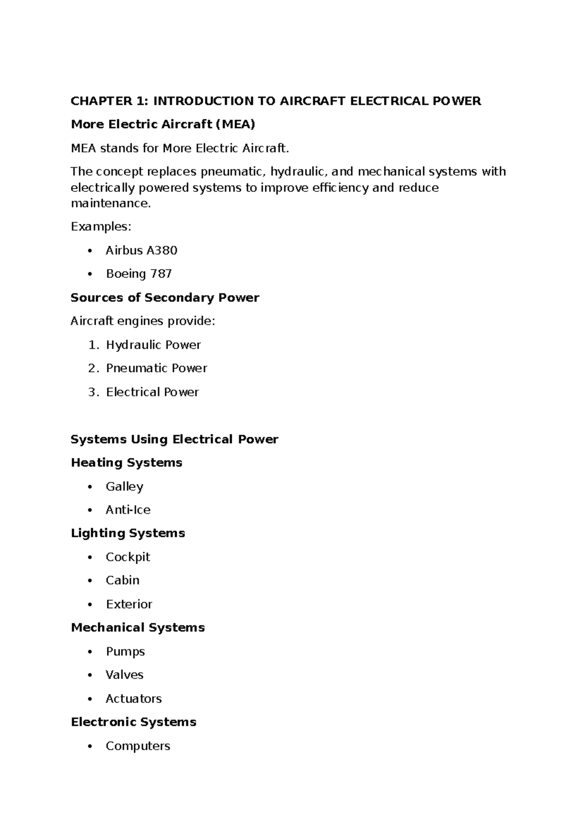 CHAPTER 1: INTRODUCTION TO AIRCRAFT ELECTRICAL POWER SYSTEMS - Studocu