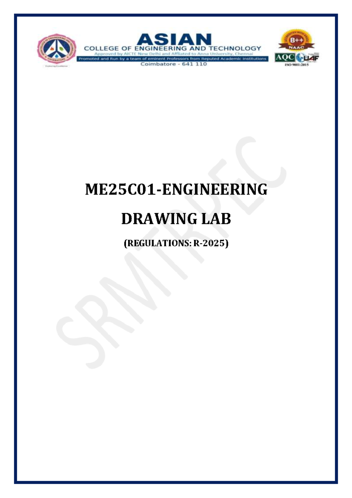 ME25C01 - Engineering Drawing Lab Manual: Guidelines & Experiments ...