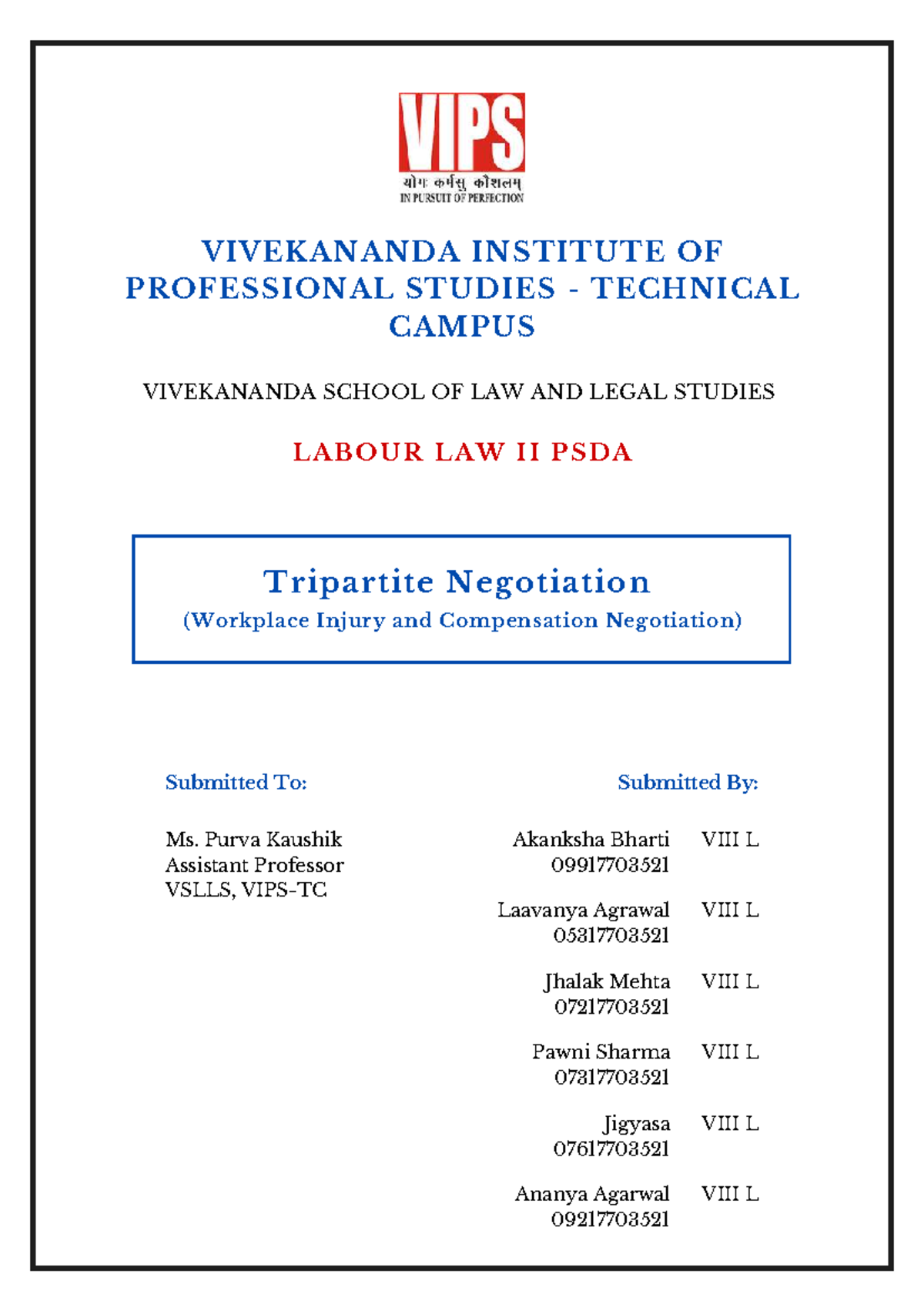 Labour Law II PSDA: Tripartite Negotiation on Workplace Injury ...