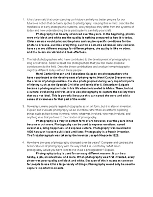 UNIT 5 Photography Critical Thinking Questions and Insights - Studocu