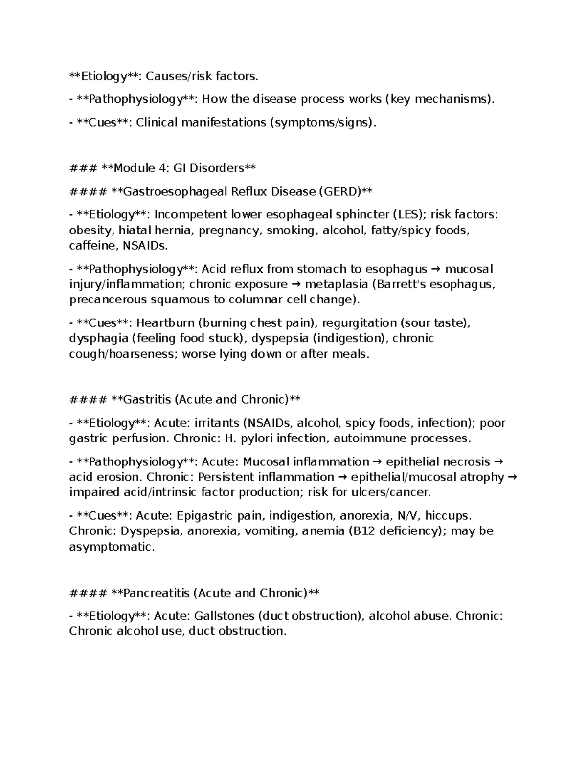 Etiology and Pathophysiology of GI Disorders - Exam 2 Notes - Studocu