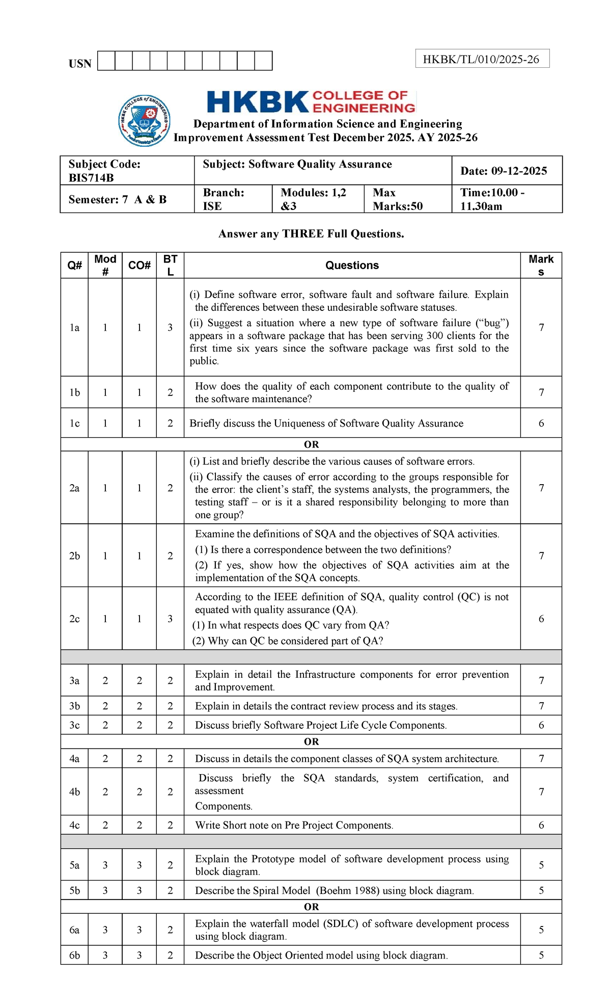 BIS714B - Software Quality Assurance Improvement Assessment Test 2025 ...