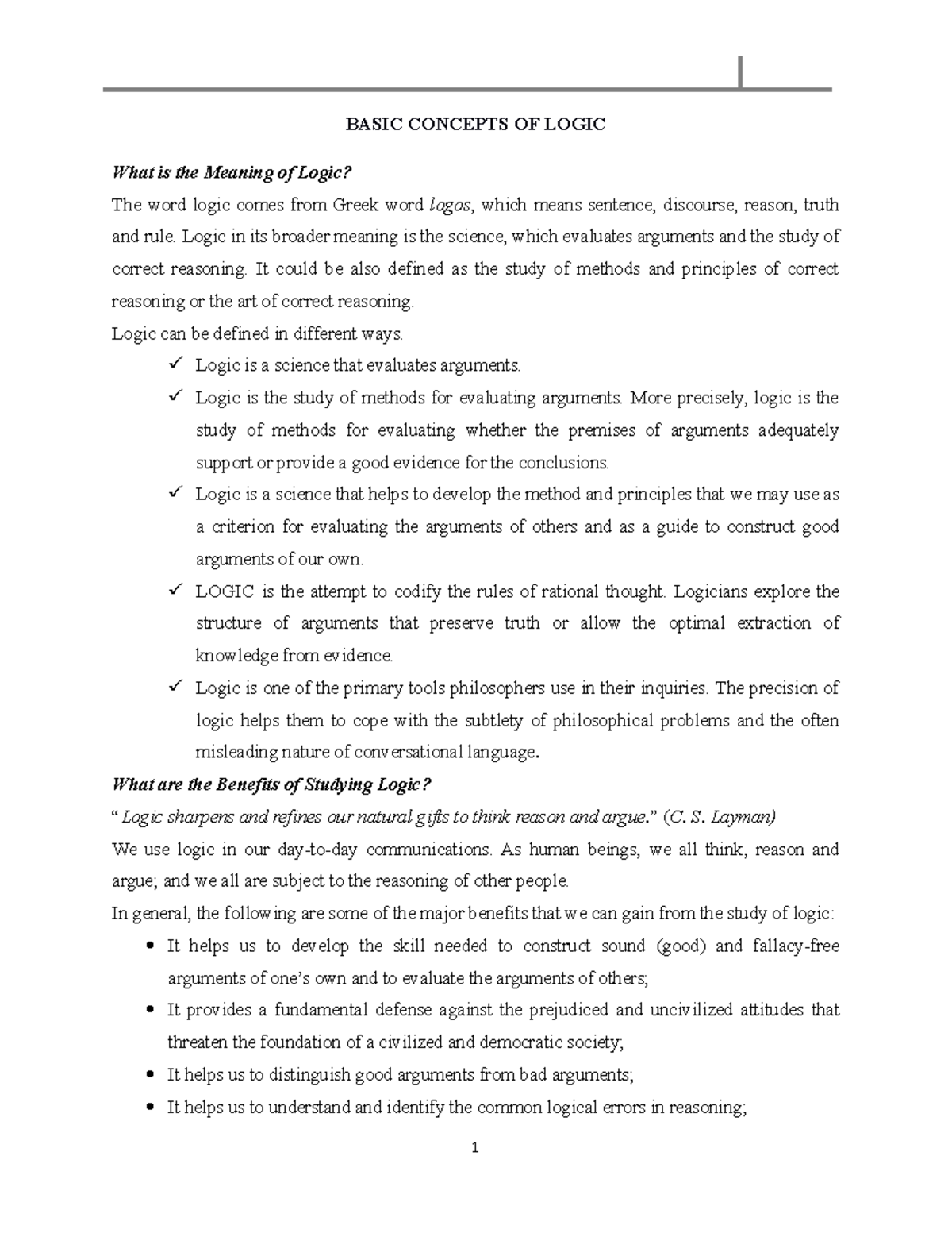 Chapter TWO Basic Concepts OF Logic - BASIC CONCEPTS OF LOGIC What is ...