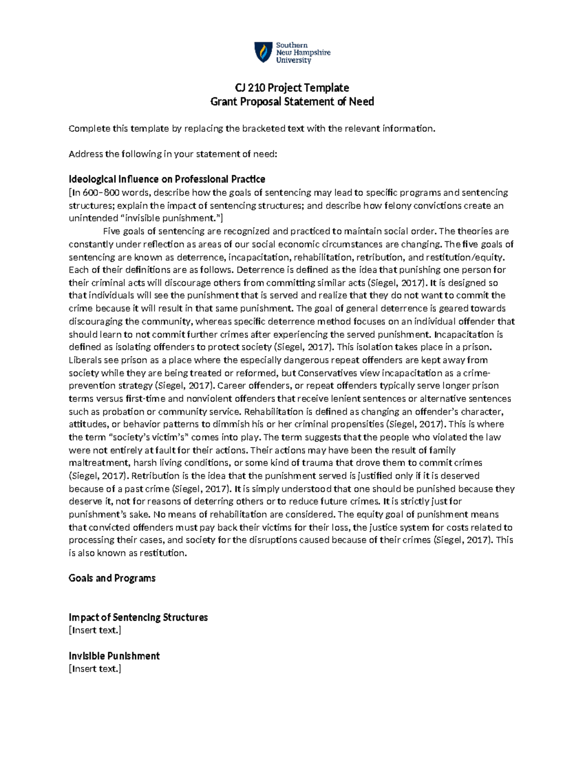CJ 210 Grant Proposal Template & Statement of Need Guide - Studocu