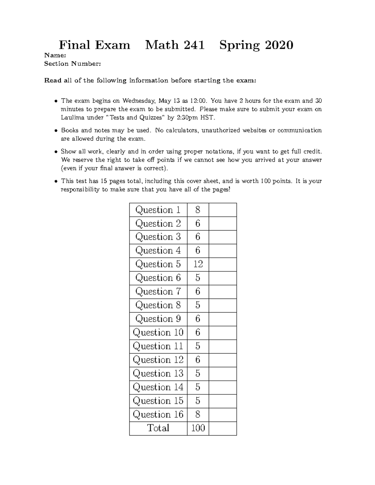241-S20-Final Exam Review Guide for Math 241 Spring 2020 - Studocu