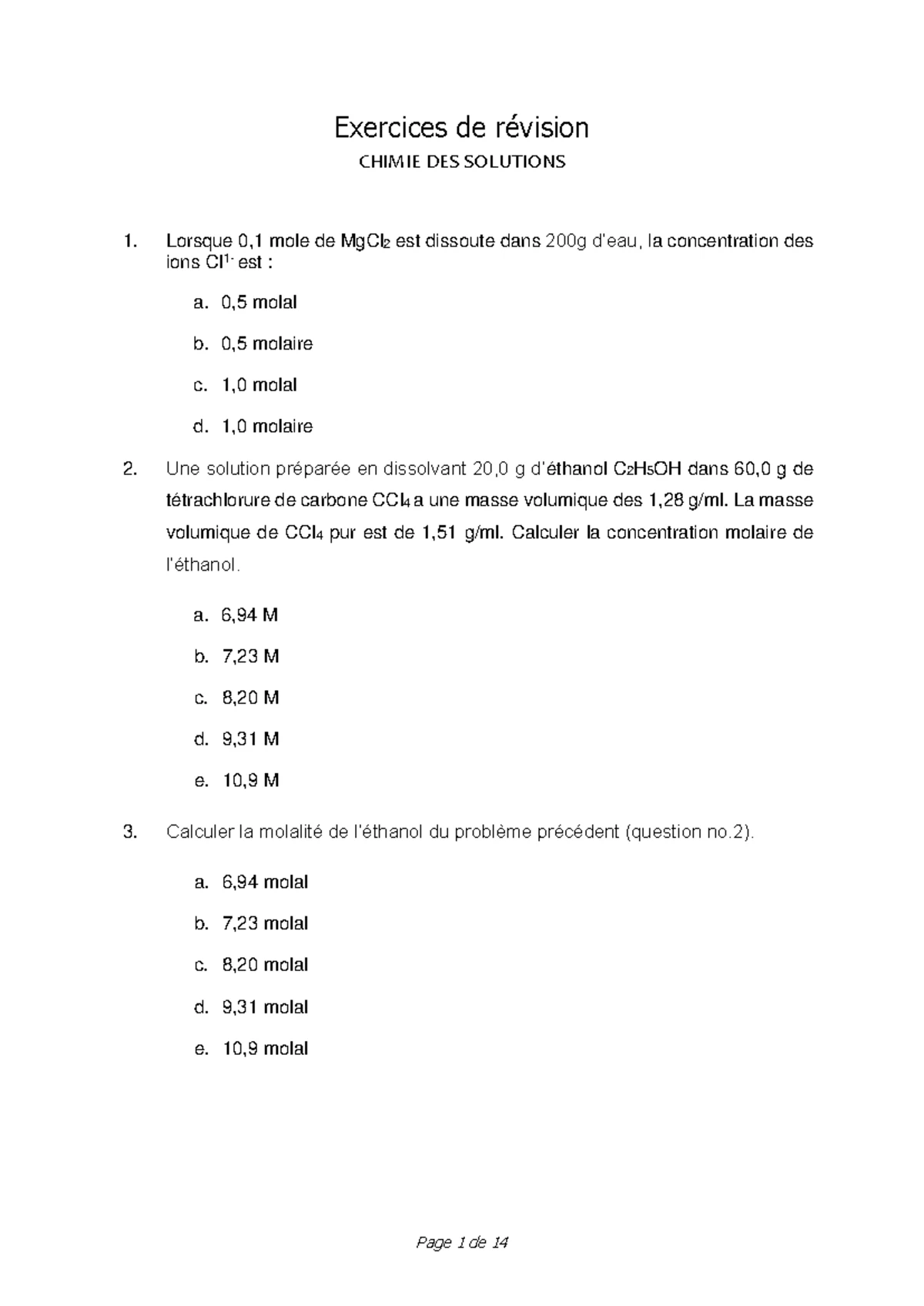 Solution et correction de l'exercice 2 sur le pH (Chimie 101) - Studocu