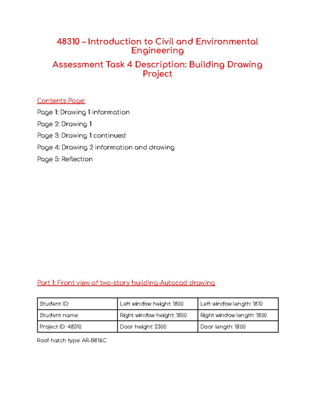 48310 Civil & Environmental Eng. Task 4: Building Drawing Project - Studocu