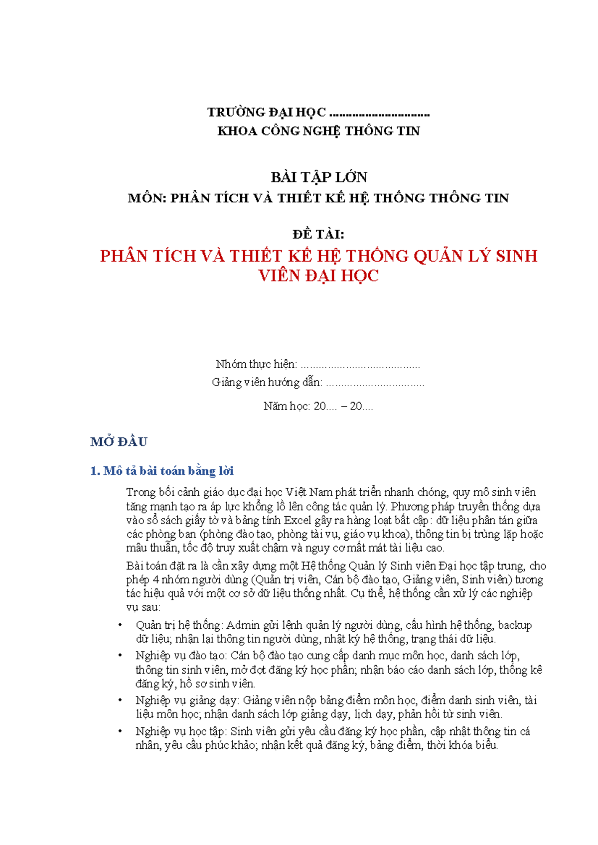 Phân Tích và Thiết Kế Hệ Thống Quản Lý Sinh Viên ĐH - Môn: PTHT 2023 ...