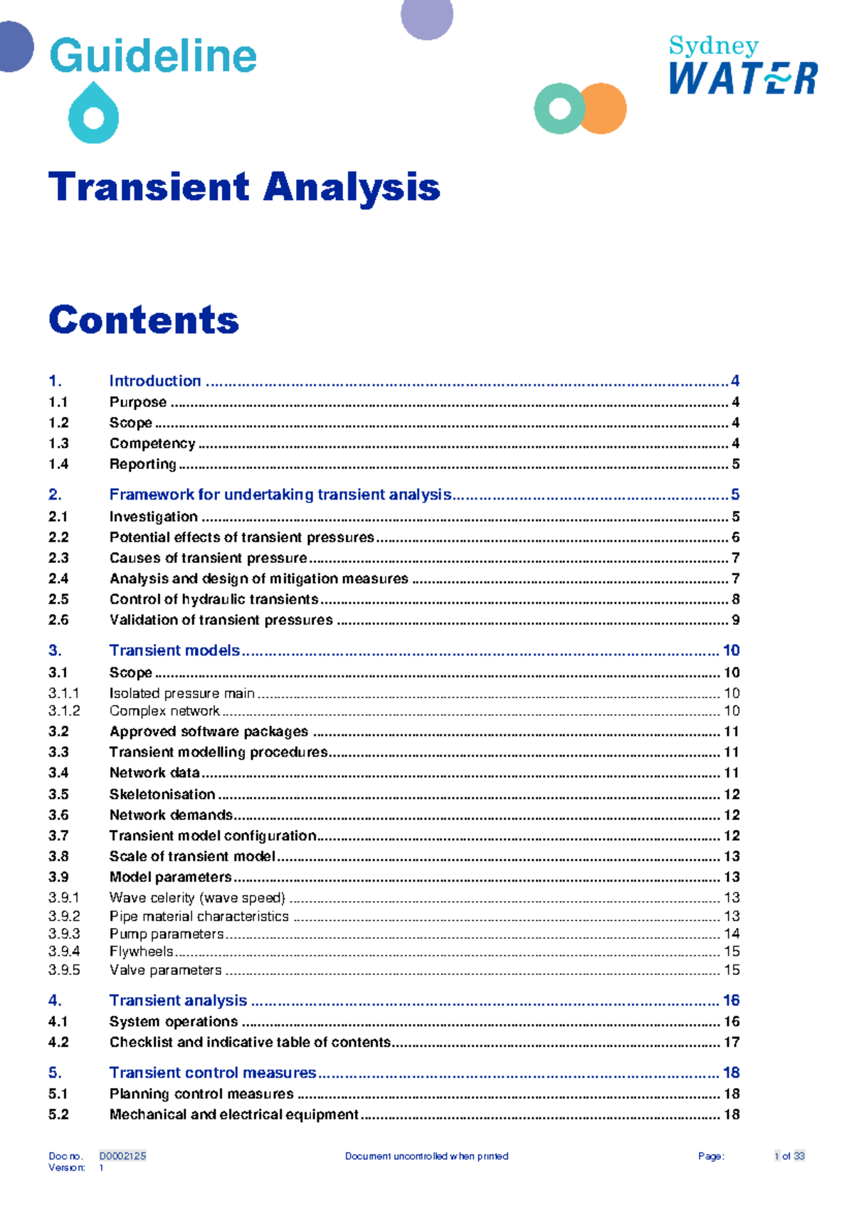 Transient Analysis Guidelines for Water Pressure Systems (ENG 101 ...
