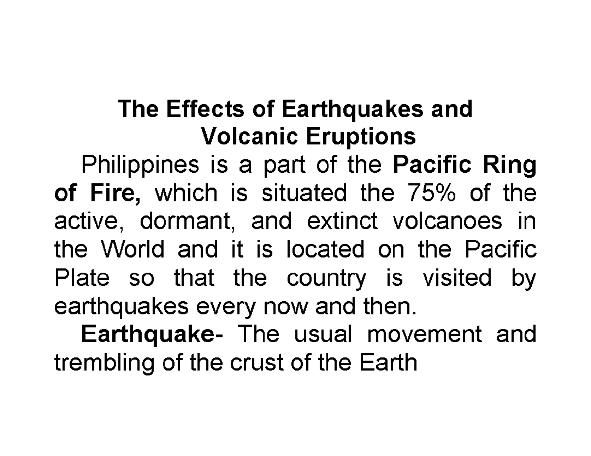 Effects of Earthquakes & Volcanic Eruptions in the Philippines - Studocu