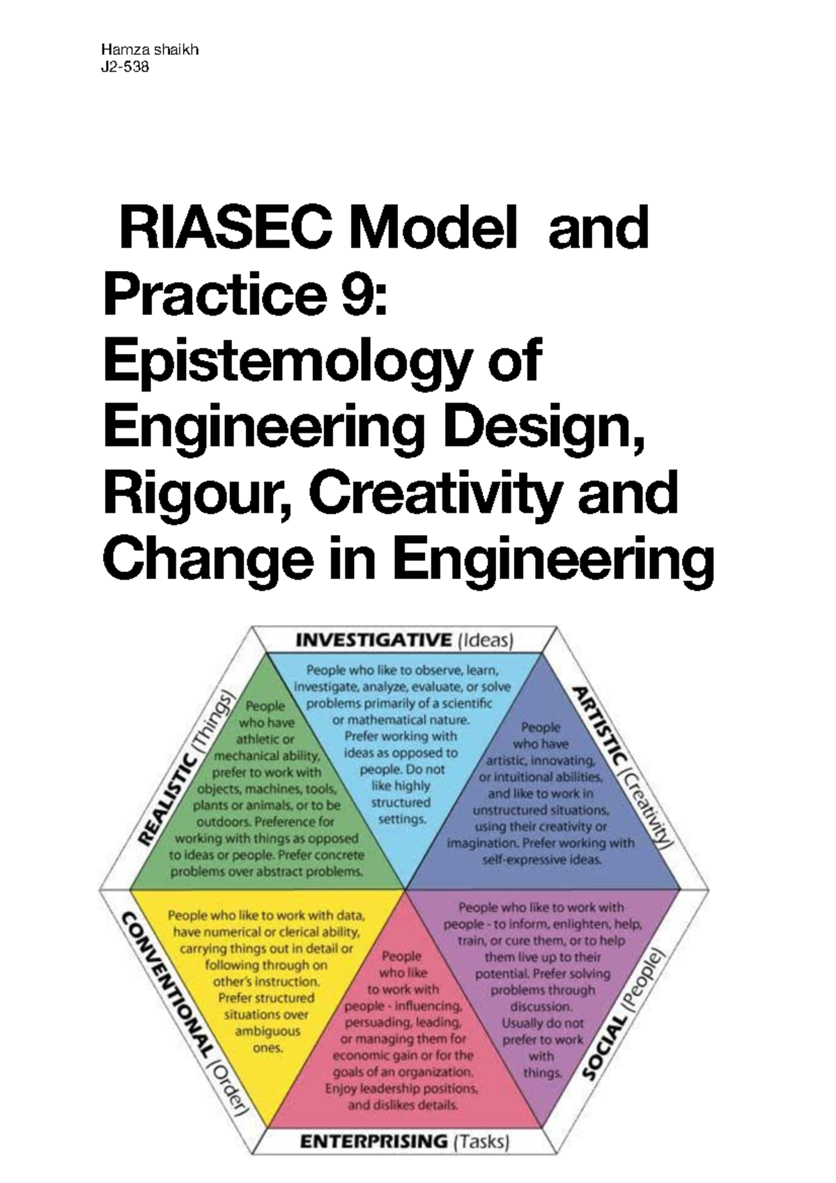 Poe assignment - poe - J2- RIASEC Model and Practice 9: Epistemology of ...