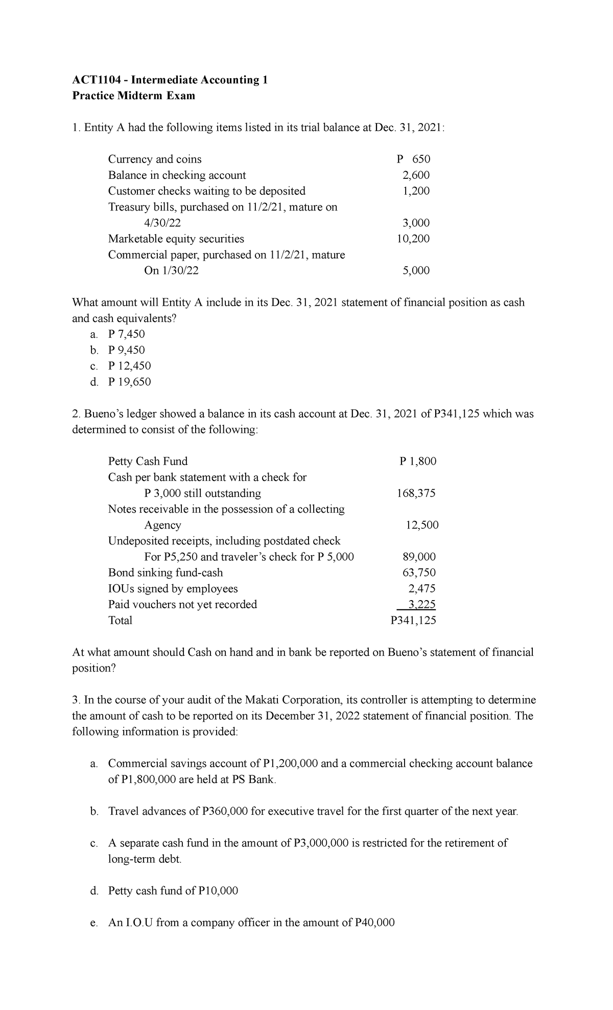 ACT1104 - Intermediate Accounting 1 Practice Midterm Exam Guide - Studocu