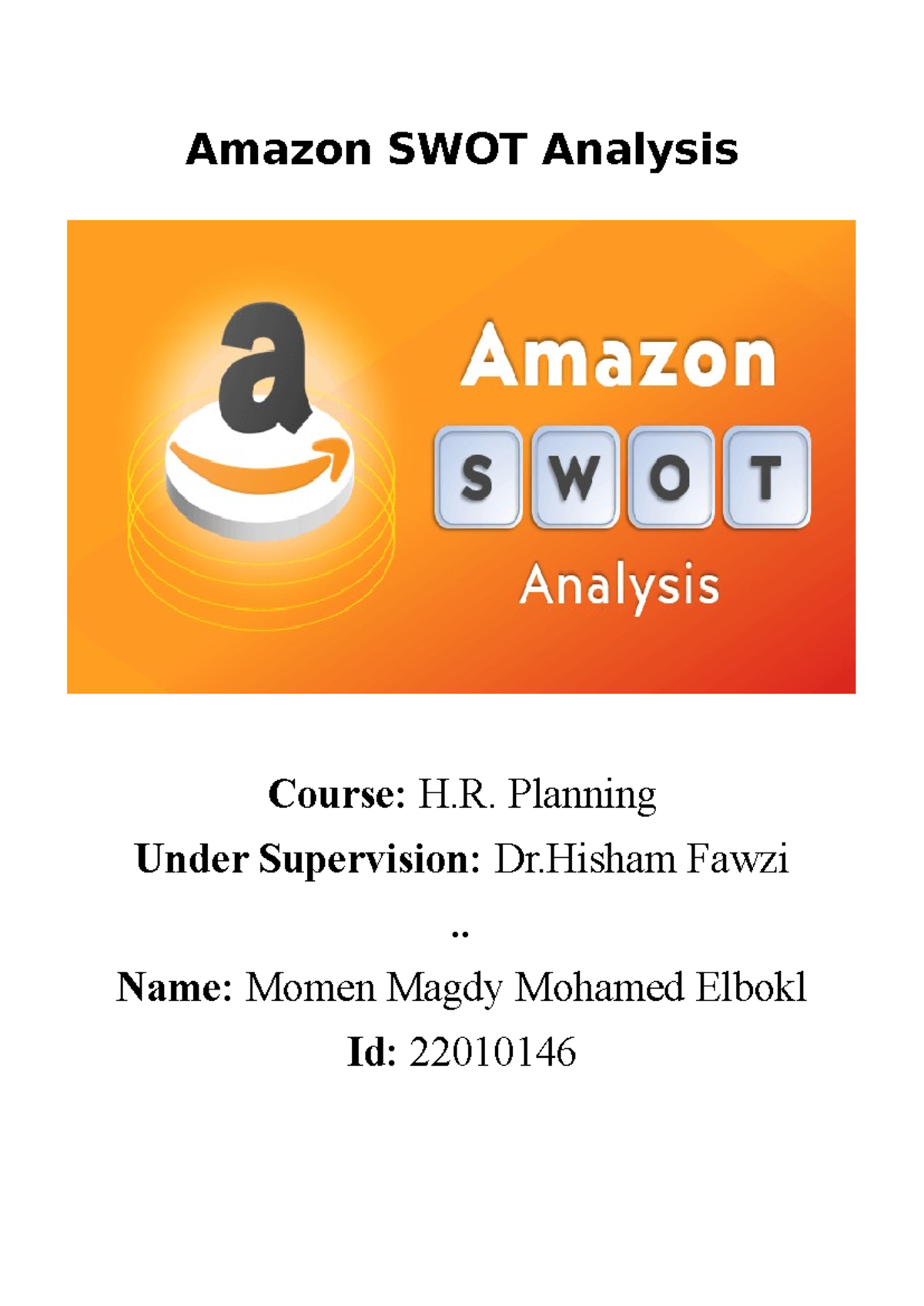 Amazon SWOT Analysis for H.R. Planning - Case Study Insights - Studocu