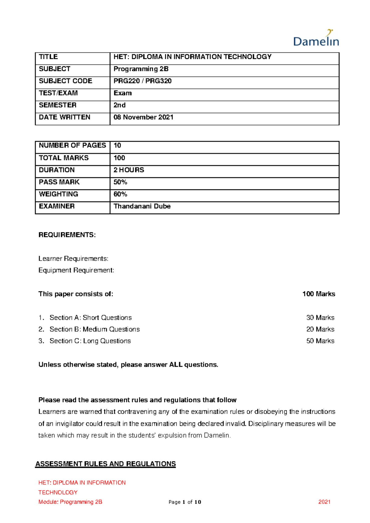 Bianca Programming 2B Assignment 1 2024 - 2024 RANDBURG DAMELIN ...