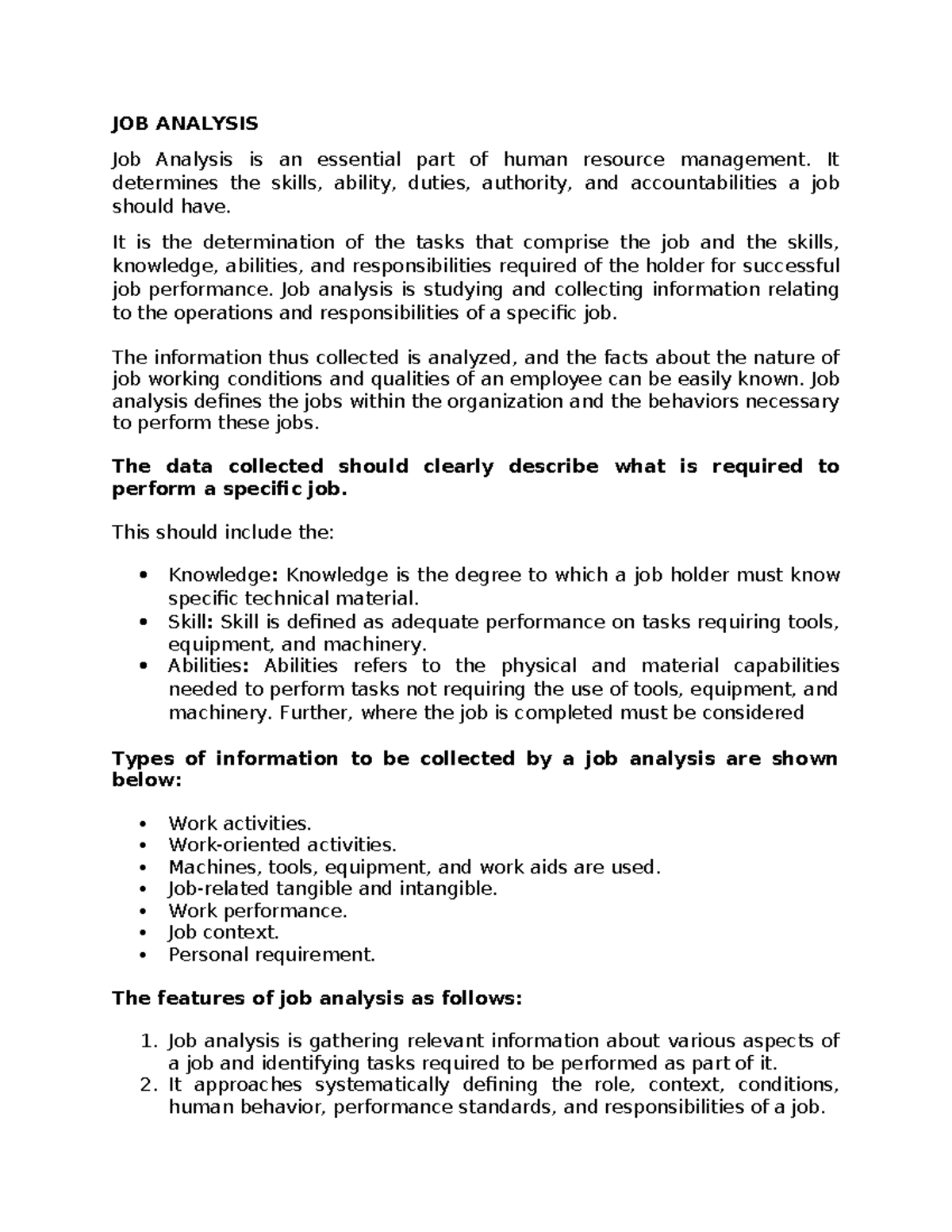JOB ANALYSIS: Essential Insights for HR Management - Studocu