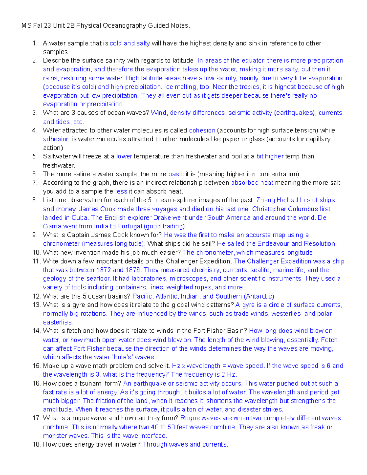 Science 25 - A worksheet - MS Fall23 Unit 2B Physical Oceanography ...