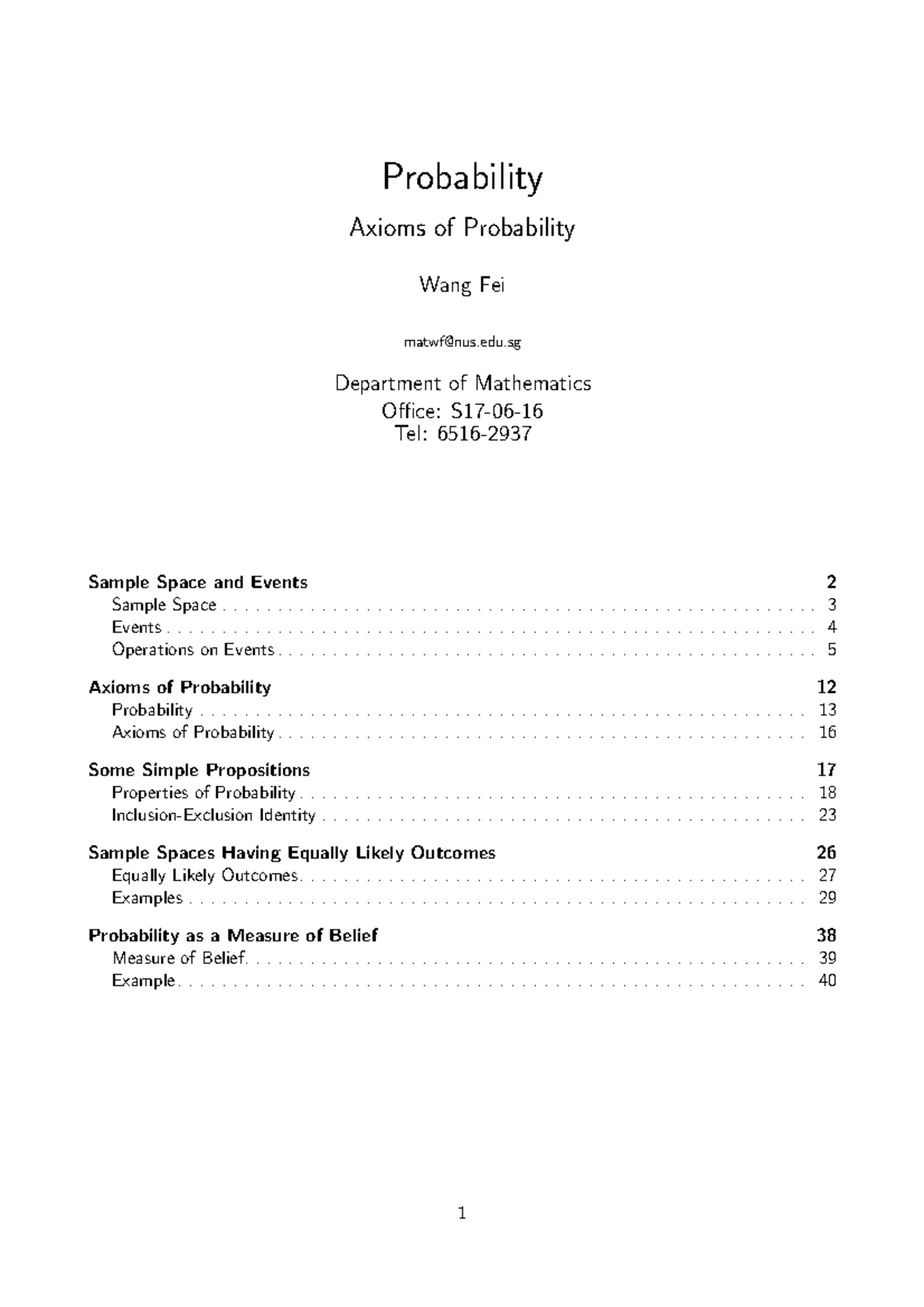 Probability - Chapter 2: Axioms, Events, and Properties Analysis - Studocu