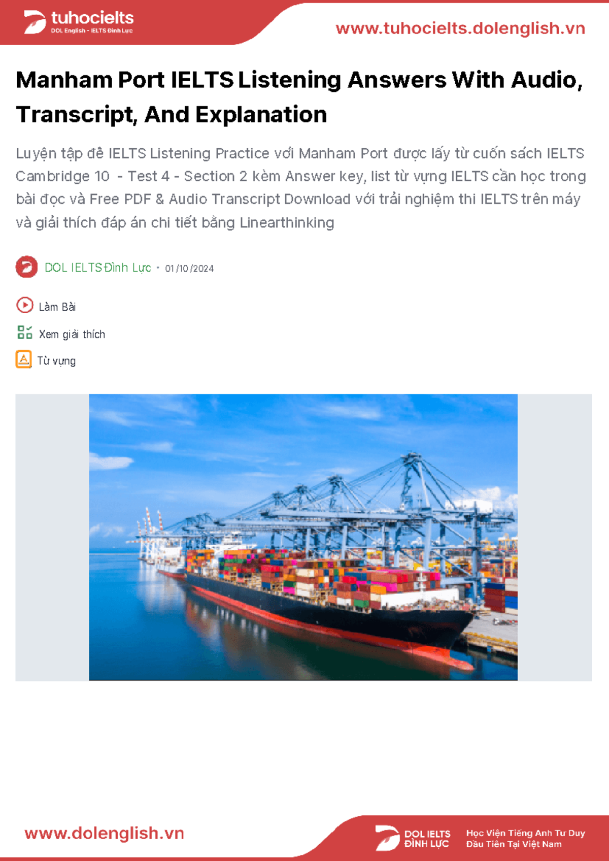 Manham Port IELTS Listening Practice: Audio, Transcript & Answers - Studocu