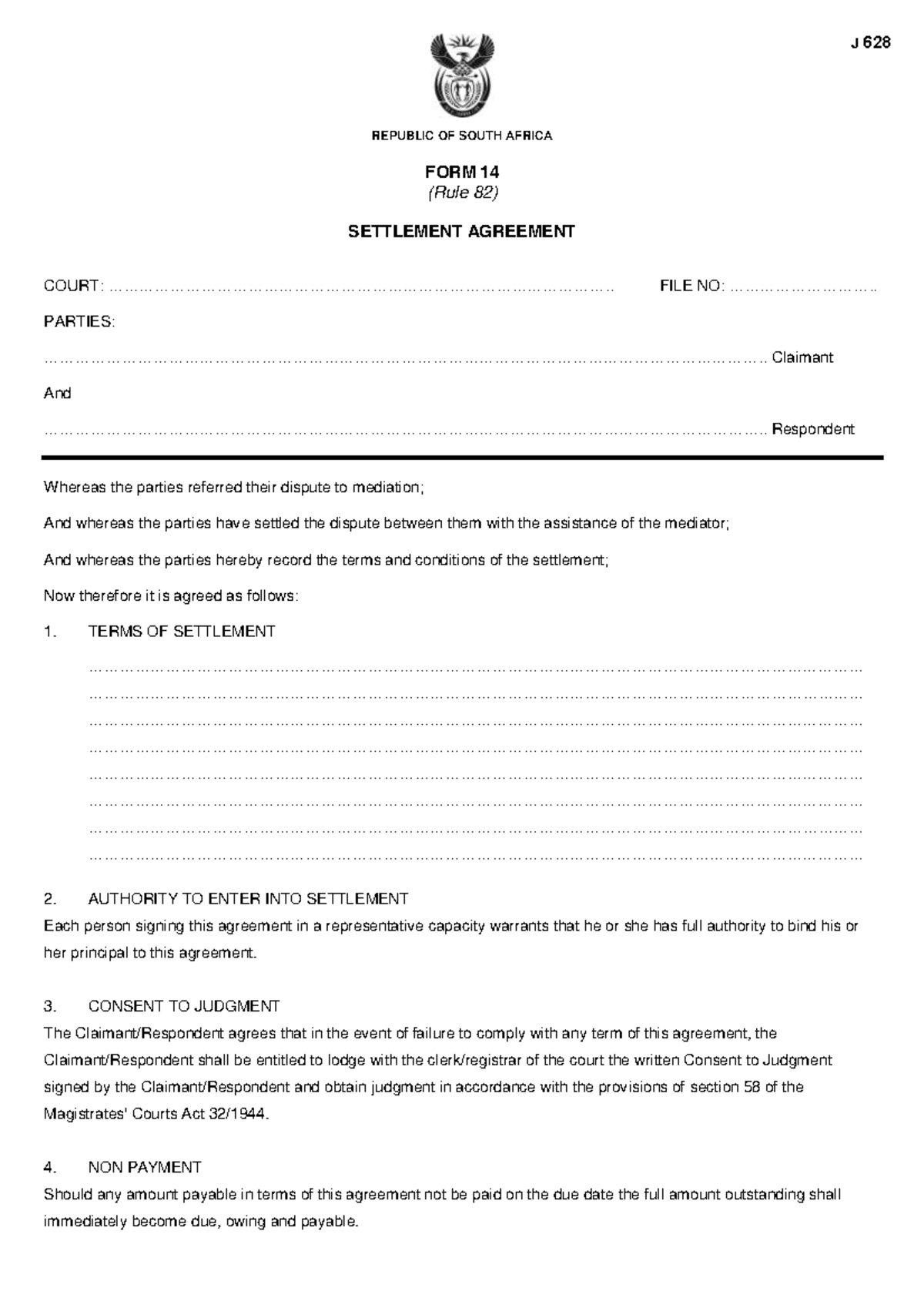 J 628 Settlement Agreement: Terms and Conditions Overview - Studocu
