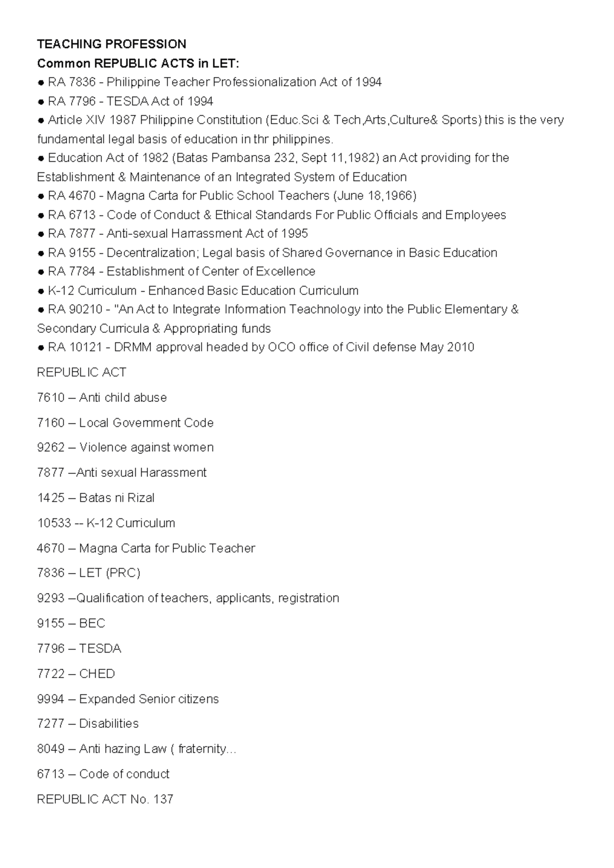 Legal Framework for the Teaching Profession in the Philippines: LEPT ...