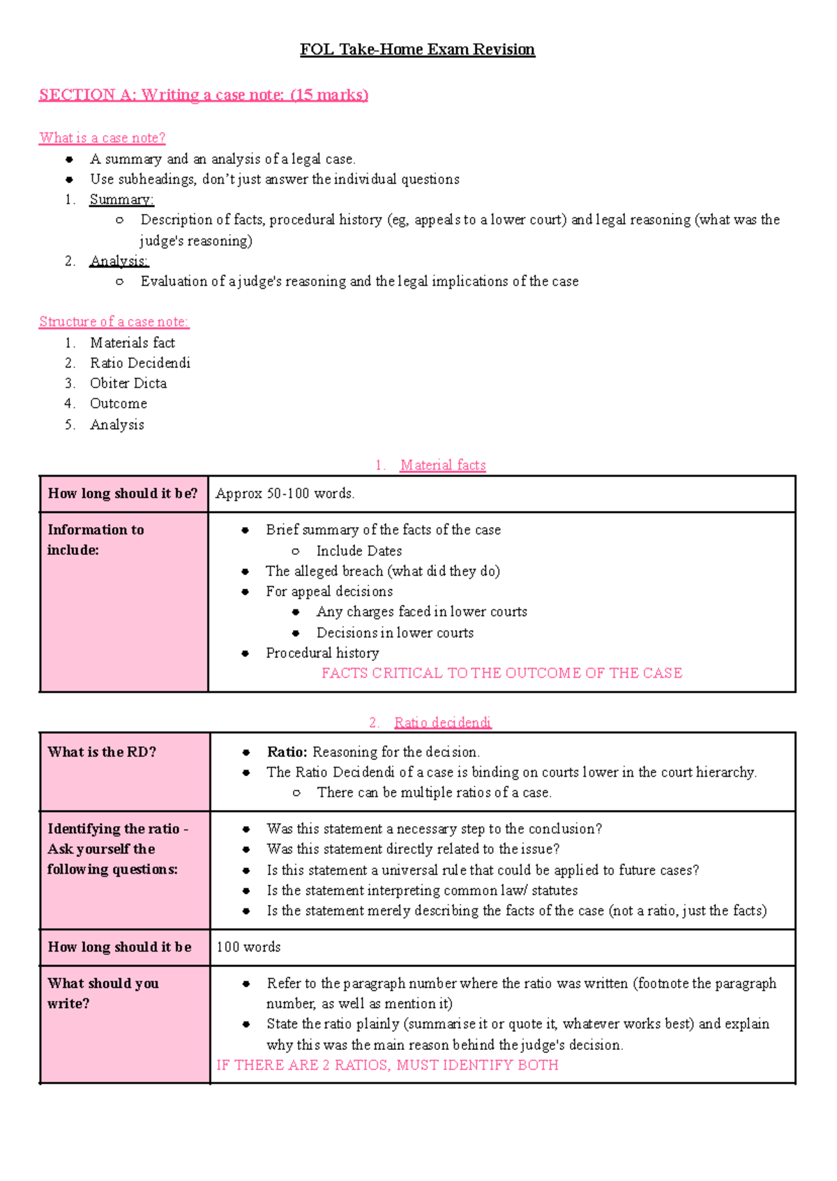 FOL Take-Home Exam Revision: Case Note & Statutory Interpretation Guide ...
