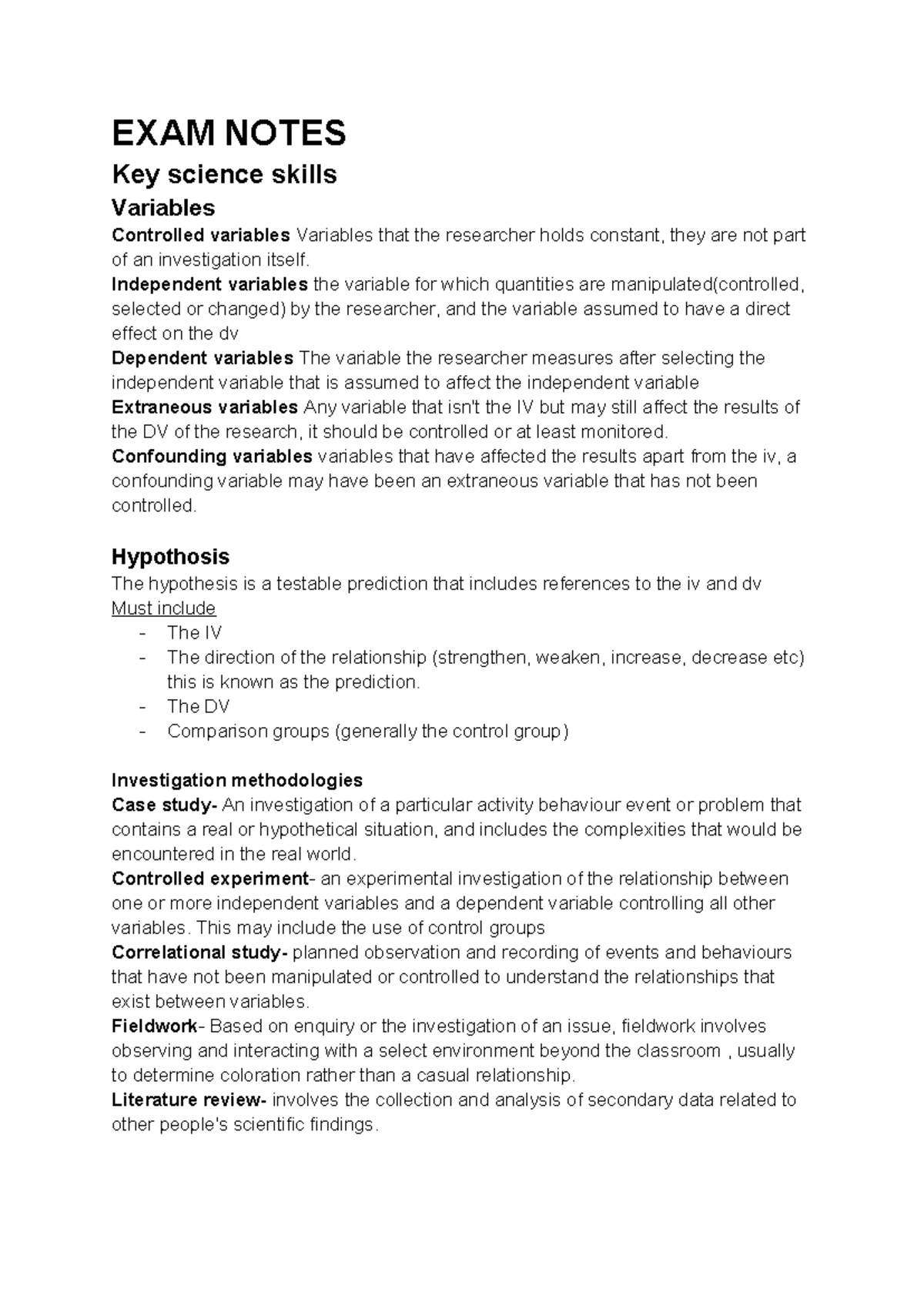 Psych 3 & 4 Final Exam Notes: Key Concepts in Science & Psychology ...