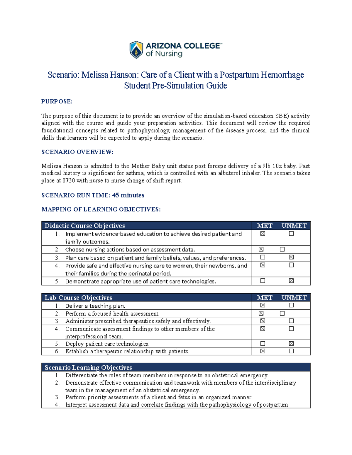 PPH Sim: Melissa Hanson Case Study & SBE Preparation Guide - Studocu